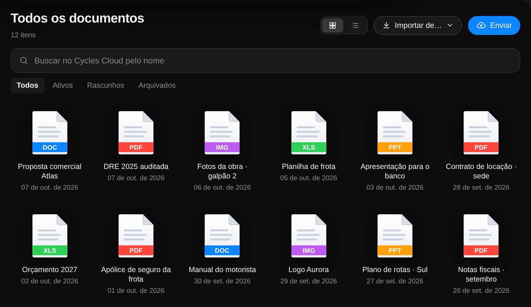 Cycles Cloud: todos os arquivos da Aurora Logística