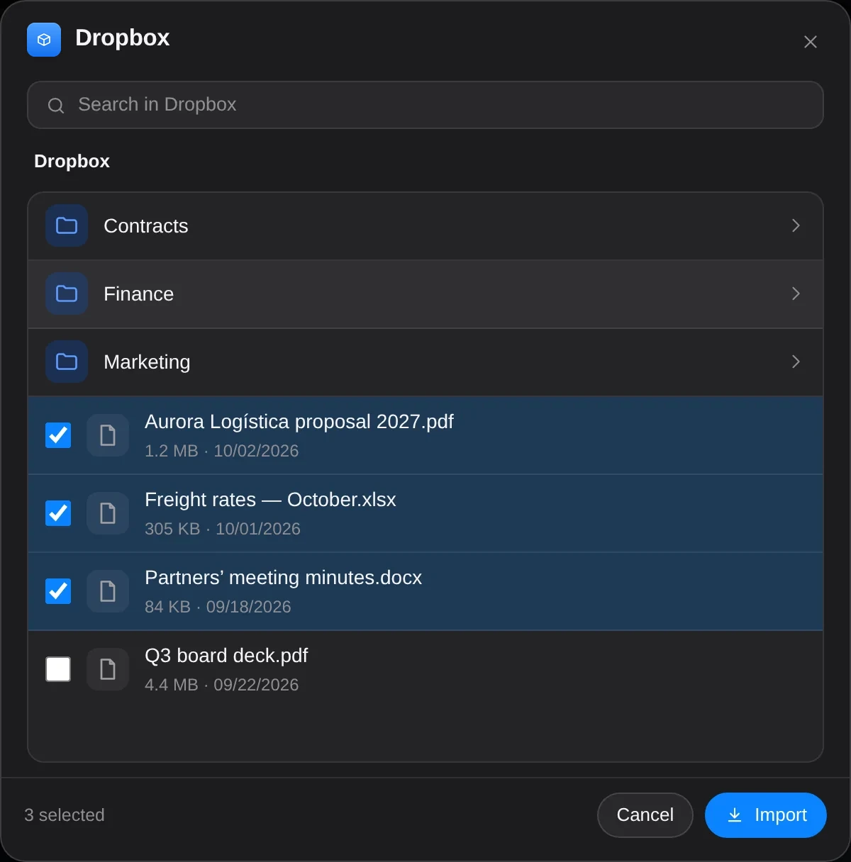 Picking Dropbox files to use in Cycles Space