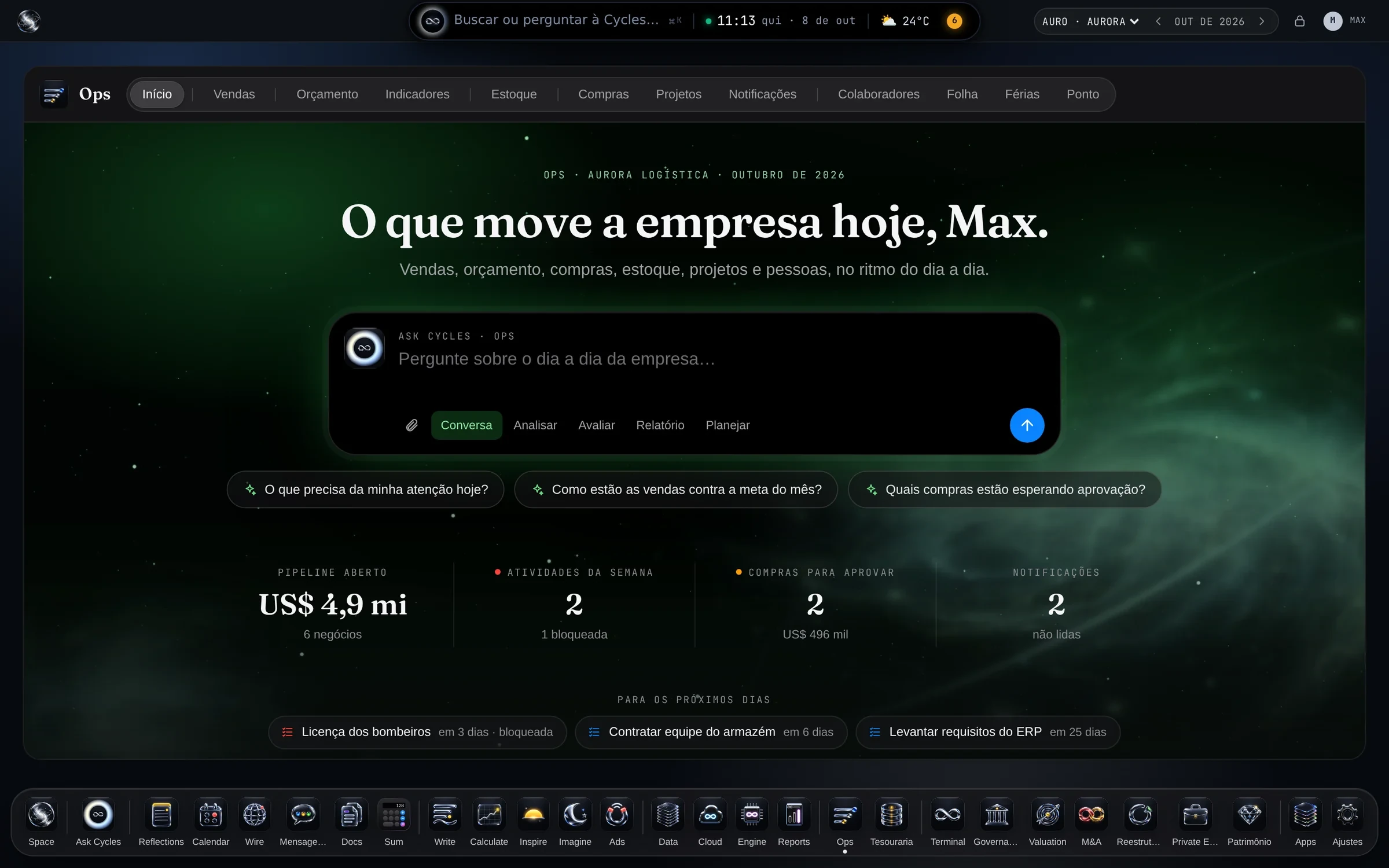 Operations — O início do app, com a Aurora Logística