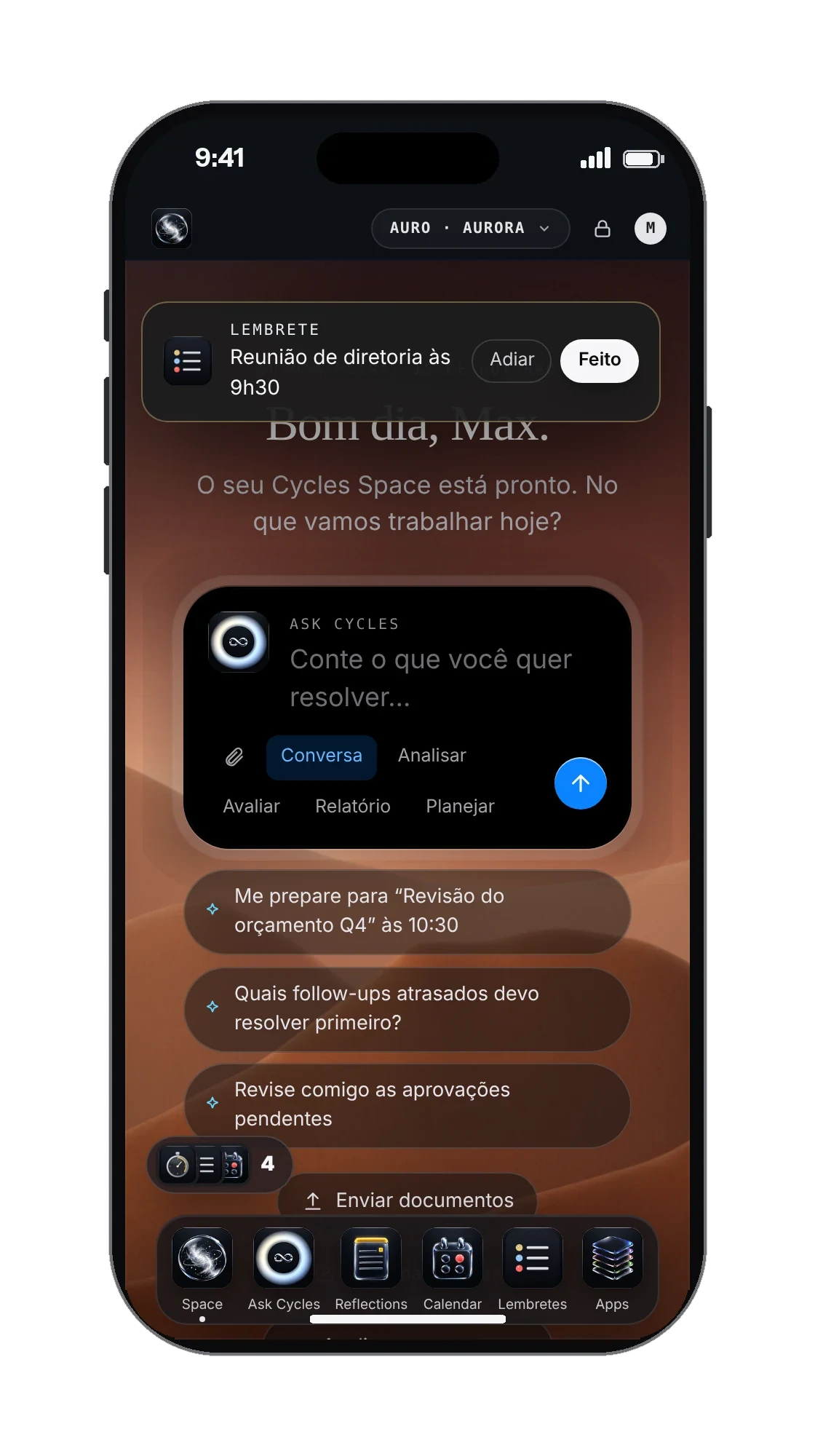 O Cycles Space no celular